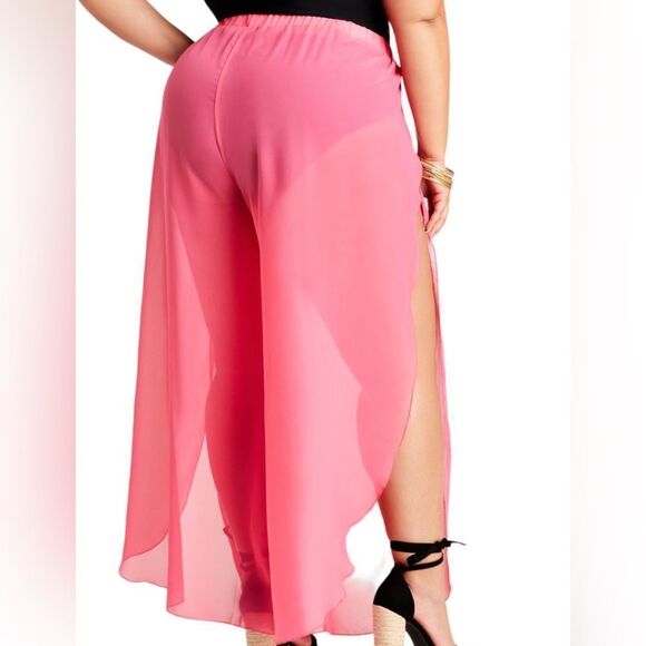 YMI PINK SHEER COVER UP PANTS SPLIT LEG SWIM COVER UP FUCHSIA SMALL - Picture 2 of 8